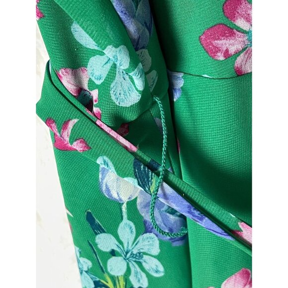 Jessica Howard Size 22W Green Floral Print Short Sleeve Belted Midi Dress - Picture 6 of 8